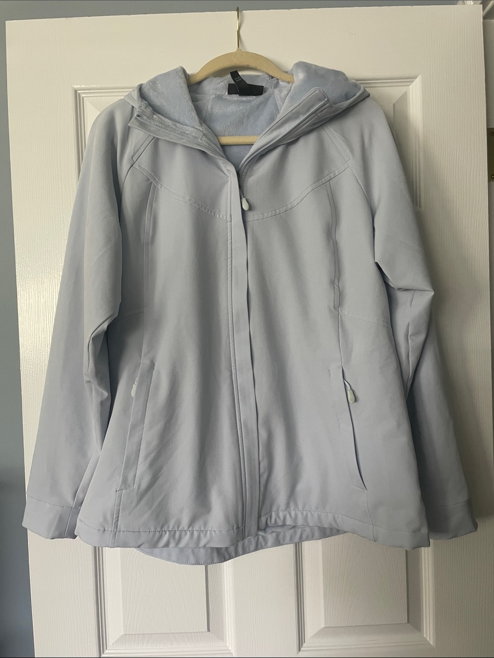 Kirkland Light Blue Women’s Hooded Jacket with Plush Fleece Lining Attached Hood